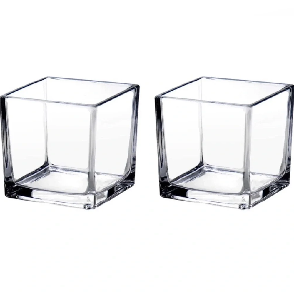 Glass Cube Vase SET OF 2 NWOT